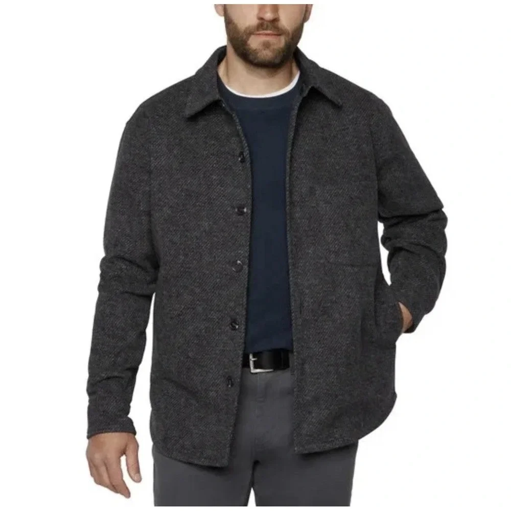 Banana Republic Charcoal Black Herringbone Tweed Shacket Shirt Jacket Men's XXL